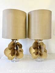 MaxSold Auction: Pair Stunning Hollywood Regency Style Bronzed Metal Discs Lucite "Garvey" Table Lamps - Toronto (Ontario, Canada) PARTNER MANAGED Reseller Online Auction - Railside Road