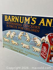 MaxSold Auction: Vintage Barnums Animals Porcelain Enameled Steel Nabisco Advertising Sign Signed Ande Rooney - Toronto (Ontario, Canada) PARTNER MANAGED Reseller Online Auction - Railside Road