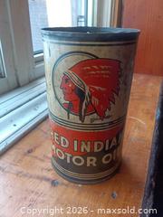 MaxSold Auction: Red Indian motor oil can  - Central Frontenac (Godfrey) (Ontario, Canada) SELLER MANAGED Downsizing Online Auction - Moore Road