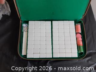 MaxSold Auction: VINTAGE MAHJONG SET IN CASE, NEVER USED, PIECES STIILL IN WRAPPING, 144 HAND PAINTED PIECES PLUS 4 BLANKS AND 6 DICE, CHIPS - Ottawa (Ontario, Canada) SELLER MANAGED Downsizing Online Auction - Maxime Street