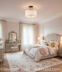 MaxSold Auction: Lumière Belle -5-Light White Shade Bronze Crystal Chandelier (New in the original sealed packaging) - Toronto (Ontario, Canada) SELLER MANAGED Reseller Online Auction - Magnetic Drive