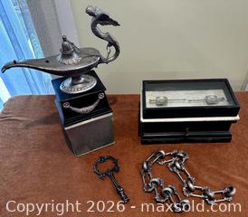 MaxSold Auction: Victorian Apothecary Scale and Aladdin Genie Cigar Lighter - Douglas (Massachusetts, USA) PARTNER MANAGED Estate Sale Online Auction - Southwest Main Street