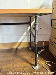 MaxSold Auction: Industrial Butcher Block Desk with Black Pipe Frame - Toronto (Ontario, Canada) SELLER MANAGED Moving Online Auction - Saint Clair Avenue West
