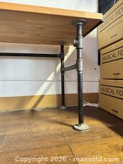 MaxSold Auction: Industrial Butcher Block Desk with Black Pipe Frame - Toronto (Ontario, Canada) SELLER MANAGED Moving Online Auction - Saint Clair Avenue West