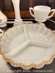 MaxSold Auction: Assorted Vintage Milk Glass Serving Set with Hobnail & Lace Rims - Wheatland (New York, USA) SELLER MANAGED Reseller Online Auction - State Street