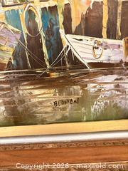 MaxSold Auction: Framed Oil on Canvas Seascape with Boats, Signed "BERNAN" - Wheatland (New York, USA) SELLER MANAGED Reseller Online Auction - State Street