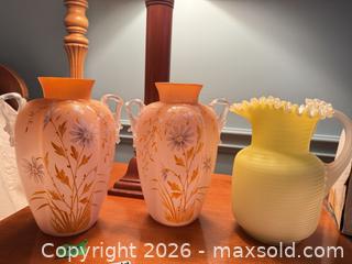 MaxSold Auction: Circa 1890 English Satin Glass Hand-Painted Floral Vases and Pitcher B - Niagara Falls (Ontario, Canada) Moving Online Auction - January Drive