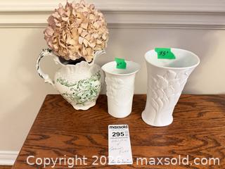MaxSold Auction: Kaiser, and Samuel Ford Vases and Green Transferware Pitcher B - Niagara Falls (Ontario, Canada) Moving Online Auction - January Drive