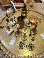 MaxSold Auction: Metal/Brass Decorative Lot: Candlesticks, Candelabra, Pitcher, Oil Lamp B - Niagara Falls (Ontario, Canada) Moving Online Auction - January Drive