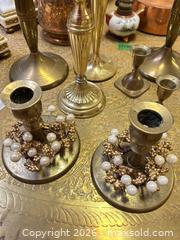 MaxSold Auction: Metal/Brass Decorative Lot: Candlesticks, Candelabra, Pitcher, Oil Lamp B - Niagara Falls (Ontario, Canada) Moving Online Auction - January Drive