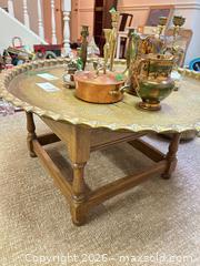 MaxSold Auction: Oriental Brass Tray Top Table with Wooden Base C - Niagara Falls (Ontario, Canada) Moving Online Auction - January Drive