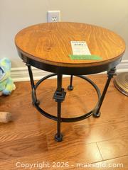 MaxSold Auction: Round Wood Top Wrought Iron Side Table, Industrial Rustic C - Niagara Falls (Ontario, Canada) Moving Online Auction - January Drive