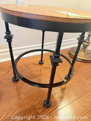 MaxSold Auction: Round Wood Top Wrought Iron Side Table, Industrial Rustic C - Niagara Falls (Ontario, Canada) Moving Online Auction - January Drive