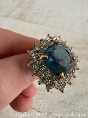 MaxSold Auction: Blue and Clear Rhinestone Cocktail Ring on Gold Tone Setting - Adjustable Size 5, 6, 7 - Kingston (Ontario, Canada) SELLER MANAGED Downsizing Online Auction - Bishop Street