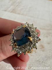 MaxSold Auction: Blue and Clear Rhinestone Cocktail Ring on Gold Tone Setting - Adjustable Size 5, 6, 7 - Kingston (Ontario, Canada) SELLER MANAGED Downsizing Online Auction - Bishop Street