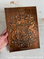 MaxSold Auction: Canada Coat of Arms Copper Relief Artwork - Thin Metal Sign  - Kingston (Ontario, Canada) SELLER MANAGED Downsizing Online Auction - Bishop Street