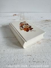 MaxSold Auction: Ceramic Book Shaped Trinket Box with Flower Design Lid  - Signed Lorna 1987 - Kingston (Ontario, Canada) SELLER MANAGED Downsizing Online Auction - Bishop Street