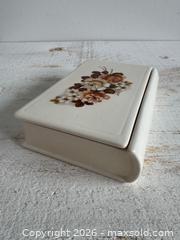 MaxSold Auction: Ceramic Book Shaped Trinket Box with Flower Design Lid  - Signed Lorna 1987 - Kingston (Ontario, Canada) SELLER MANAGED Downsizing Online Auction - Bishop Street