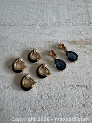 MaxSold Auction: D’Orland Jewelry Earring Lot - Three Pairs, Clip on, Gold Tone with Rhinestones and Blue - Kingston (Ontario, Canada) SELLER MANAGED Downsizing Online Auction - Bishop Street