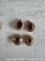 MaxSold Auction: D’Orland Jewelry Earring Lot - Two Pairs, Clip on, Gold Tone with Rhinestones and Purple - Kingston (Ontario, Canada) SELLER MANAGED Downsizing Online Auction - Bishop Street