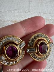 MaxSold Auction: D’Orland Jewelry Earring Lot - Two Pairs, Clip on, Gold Tone with Rhinestones and Purple - Kingston (Ontario, Canada) SELLER MANAGED Downsizing Online Auction - Bishop Street