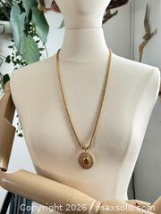 MaxSold Auction: Gold Tone Long Necklace with Letter L Pendant Surrounded by Clear Rhinestones - Kingston (Ontario, Canada) SELLER MANAGED Downsizing Online Auction - Bishop Street