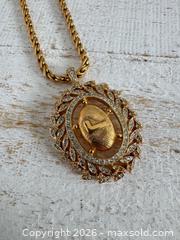 MaxSold Auction: Gold Tone Long Necklace with Letter L Pendant Surrounded by Clear Rhinestones - Kingston (Ontario, Canada) SELLER MANAGED Downsizing Online Auction - Bishop Street