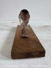 MaxSold Auction: Hand Crafted Silver Spoon Holder on Wooden Back - Silver Ladle on Wood Wall Hanging  - Kingston (Ontario, Canada) SELLER MANAGED Downsizing Online Auction - Bishop Street