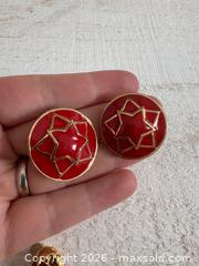 MaxSold Auction: Nina Ricci Jewelry Earring Lot - Three Pairs, Clip on, Gold Tone with Red and Cream Accents - Kingston (Ontario, Canada) SELLER MANAGED Downsizing Online Auction - Bishop Street