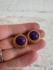 MaxSold Auction: Nina Ricci Jewelry Earring Lot - Three Pairs, Pierced, Gold Tone with Purple, Cream, Pearl and Rhinestone Accents - Kingston (Ontario, Canada) SELLER MANAGED Downsizing Online Auction - Bishop Street