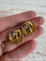 MaxSold Auction: Nina Ricci Jewelry Earring Lot - Three Pairs, Pierced, Gold Tone with Purple, Cream, Pearl and Rhinestone Accents - Kingston (Ontario, Canada) SELLER MANAGED Downsizing Online Auction - Bishop Street