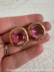 MaxSold Auction: Nina Ricci Jewelry Earring Lot - Two Pairs, Clip on, Gold Tone with Rhinestones and Pink Accents - Kingston (Ontario, Canada) SELLER MANAGED Downsizing Online Auction - Bishop Street