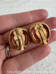 MaxSold Auction: Nina Ricci Jewelry Earring Lot - Two Pairs, Clip on, Gold Tone with Rhinestones and Pink Accents - Kingston (Ontario, Canada) SELLER MANAGED Downsizing Online Auction - Bishop Street