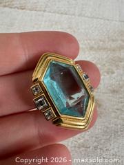 MaxSold Auction: Nina Ricci Jewelry Gold Tone Pin Brooch - Blue - Kingston (Ontario, Canada) SELLER MANAGED Downsizing Online Auction - Bishop Street