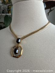 MaxSold Auction: Nina Ricci Vintage Gold Tone Necklace with Black and Clear Rhinestones  - Kingston (Ontario, Canada) SELLER MANAGED Downsizing Online Auction - Bishop Street