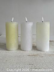 MaxSold Auction: Set of Three Waxed Plastic Faux Pillar Candles - Battery Operated Candles  - Kingston (Ontario, Canada) SELLER MANAGED Downsizing Online Auction - Bishop Street