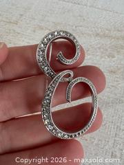 MaxSold Auction: Silver Tone Letter E Rhinestone Pin Brooch - Kingston (Ontario, Canada) SELLER MANAGED Downsizing Online Auction - Bishop Street