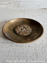 MaxSold Auction: Small Vintage Brass Round Decorative Plate with Center Design - Brass Tray Ring Dish by Lesavoy - Kingston (Ontario, Canada) SELLER MANAGED Downsizing Online Auction - Bishop Street