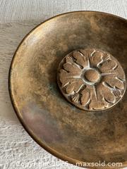 MaxSold Auction: Small Vintage Brass Round Decorative Plate with Center Design - Brass Tray Ring Dish by Lesavoy - Kingston (Ontario, Canada) SELLER MANAGED Downsizing Online Auction - Bishop Street