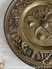 MaxSold Auction: Vintage Brass Wall Hanging Decorative Plate with Flower and Ornate Rim Design - Made in England - Kingston (Ontario, Canada) SELLER MANAGED Downsizing Online Auction - Bishop Street