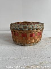 MaxSold Auction: Vintage Colourful Tight Woven Basket with Lid - Small Storage Basket with Woven Detail - Kingston (Ontario, Canada) SELLER MANAGED Downsizing Online Auction - Bishop Street