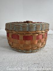 MaxSold Auction: Vintage Colourful Tight Woven Basket with Lid - Small Storage Basket with Woven Detail - Kingston (Ontario, Canada) SELLER MANAGED Downsizing Online Auction - Bishop Street