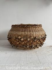 MaxSold Auction: Vintage Curled Woven Basket with Lid - Storage Basket with Woven Detail - Kingston (Ontario, Canada) SELLER MANAGED Downsizing Online Auction - Bishop Street