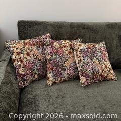 MaxSold Auction: Vintage Decorative Embordered Pillows with Colourful Florals - Set of Three Throw Pillows with Flower Fronts and Zippered Backs - Kingston (Ontario, Canada) SELLER MANAGED Downsizing Online Auction - Bishop Street