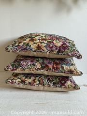 MaxSold Auction: Vintage Decorative Embordered Pillows with Colourful Florals - Set of Three Throw Pillows with Flower Fronts and Zippered Backs - Kingston (Ontario, Canada) SELLER MANAGED Downsizing Online Auction - Bishop Street