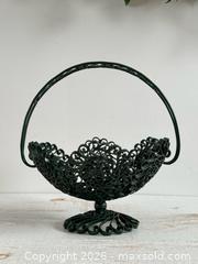 MaxSold Auction: Vintage Green Iron Fruit Basket with Handle - Spanish Style Metal Fruit Bowl - Kingston (Ontario, Canada) SELLER MANAGED Downsizing Online Auction - Bishop Street