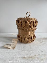 MaxSold Auction: Vintage Micmac Woven Basket with Lid - Small Storage Basket with Woven Detail - Kingston (Ontario, Canada) SELLER MANAGED Downsizing Online Auction - Bishop Street