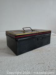 MaxSold Auction: Vintage Small Painted Chad Valley Cash Box - Metal Deed Box Made in England  - Kingston (Ontario, Canada) SELLER MANAGED Downsizing Online Auction - Bishop Street