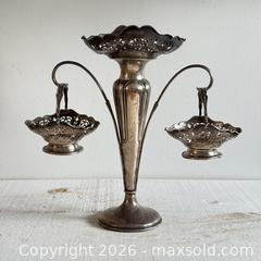 MaxSold Auction: Vintage Sterling Silver Epergne - Table Centrepiece Flower Holder Vase with Two Hanging Baskets - Robert f Mosley Sheffield England 1911 - Kingston (Ontario, Canada) SELLER MANAGED Downsizing Online Auction - Bishop Street