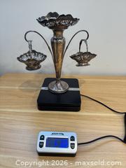 MaxSold Auction: Vintage Sterling Silver Epergne - Table Centrepiece Flower Holder Vase with Two Hanging Baskets - Robert f Mosley Sheffield England 1911 - Kingston (Ontario, Canada) SELLER MANAGED Downsizing Online Auction - Bishop Street